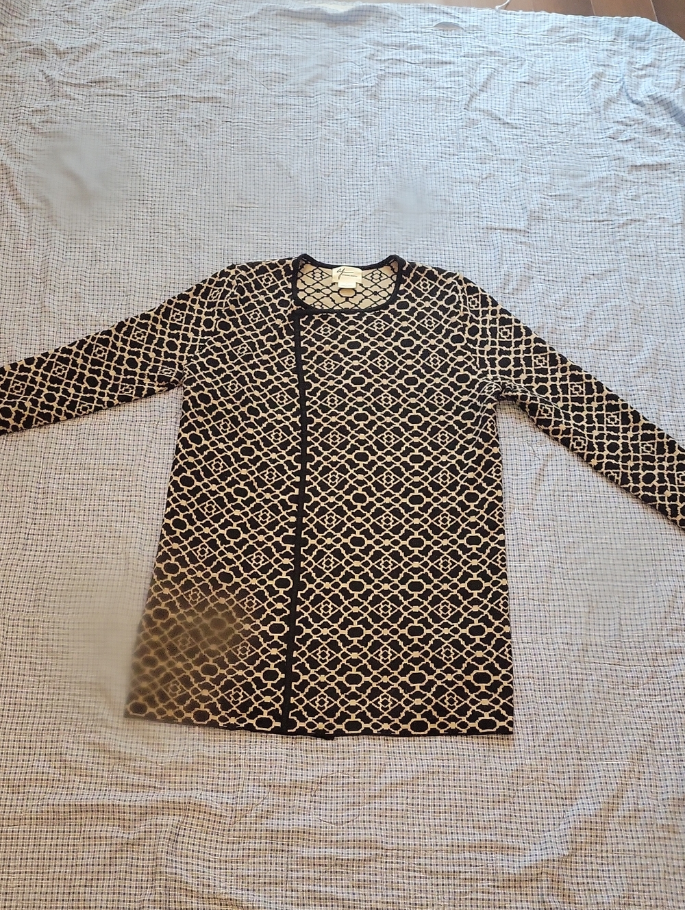 Andrea Jovine Black and Cream Geometric Open-Front Cardigan
